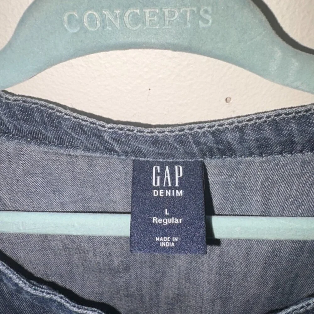NEW NWT Girls Gap Long Sleeve Denim Ruffle Chambray Dress size Large
